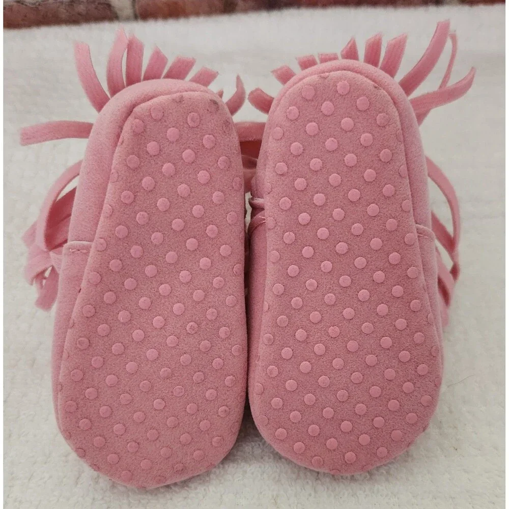 Baby Pink Fringe Cowboy Boots Infant Size 2 Soft Sole Zippered Crib Shoes